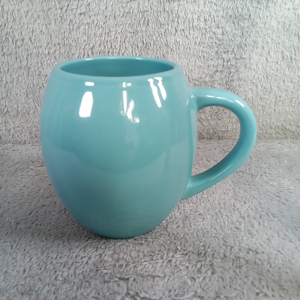 Glossy Teal Blue Ceramic Barrel Mug Rounded Bulbous Coffee Cup Turquoise 4in‎